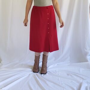 70s Red‎ Double Knit Polyester Midi Skirt